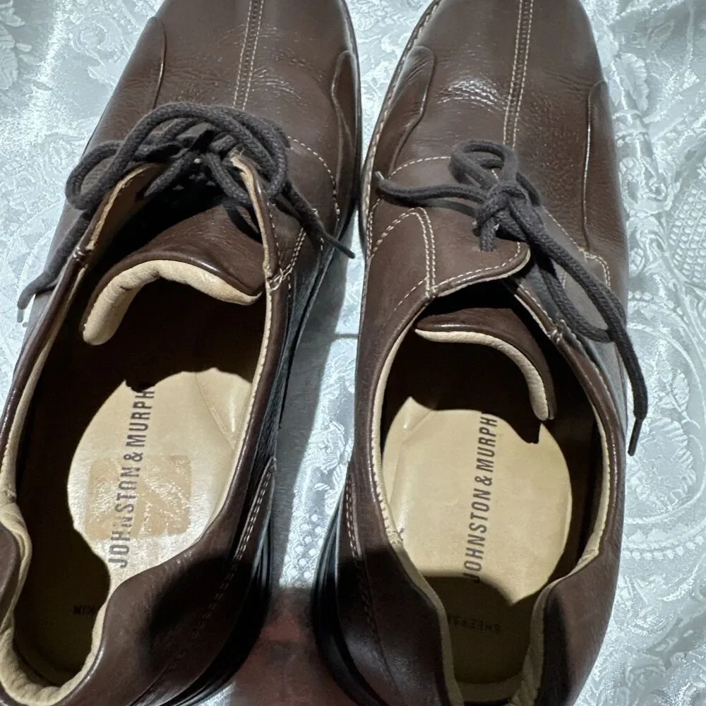 JOHNSTON & MURPHY Sheep Skin Leather Shoes Made In Brazil- Brown- Size 10.5